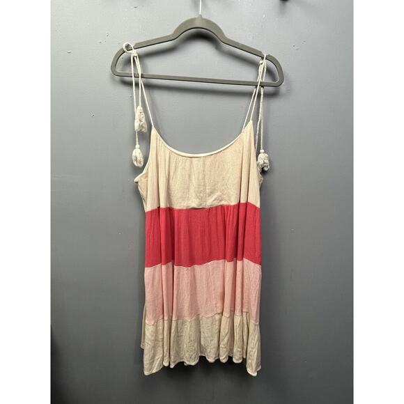 143 STORY By LINE UP Sz Medium Pastel Red Pink Striped Layered Sundress - Picture 2 of 6